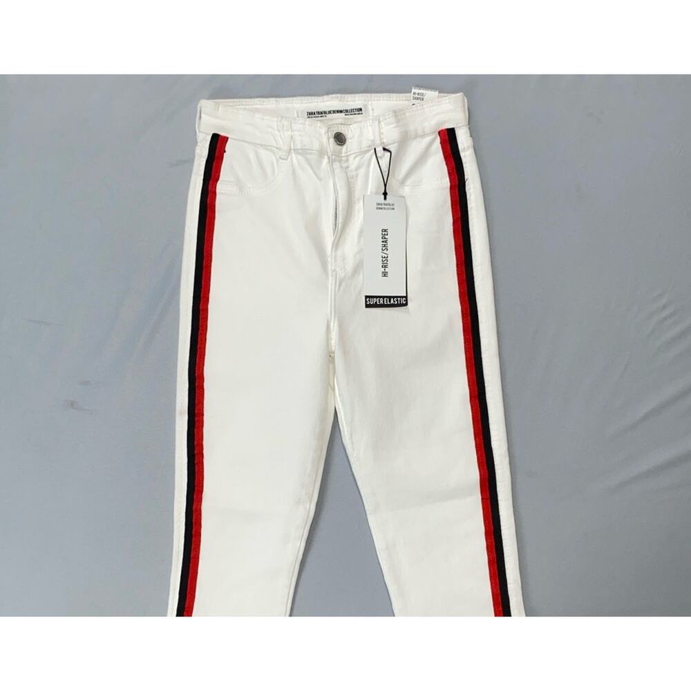 ZARA Trafaluc Denim Collection High Rise Shaper Stretch Jeans. Racing Stripes. 4